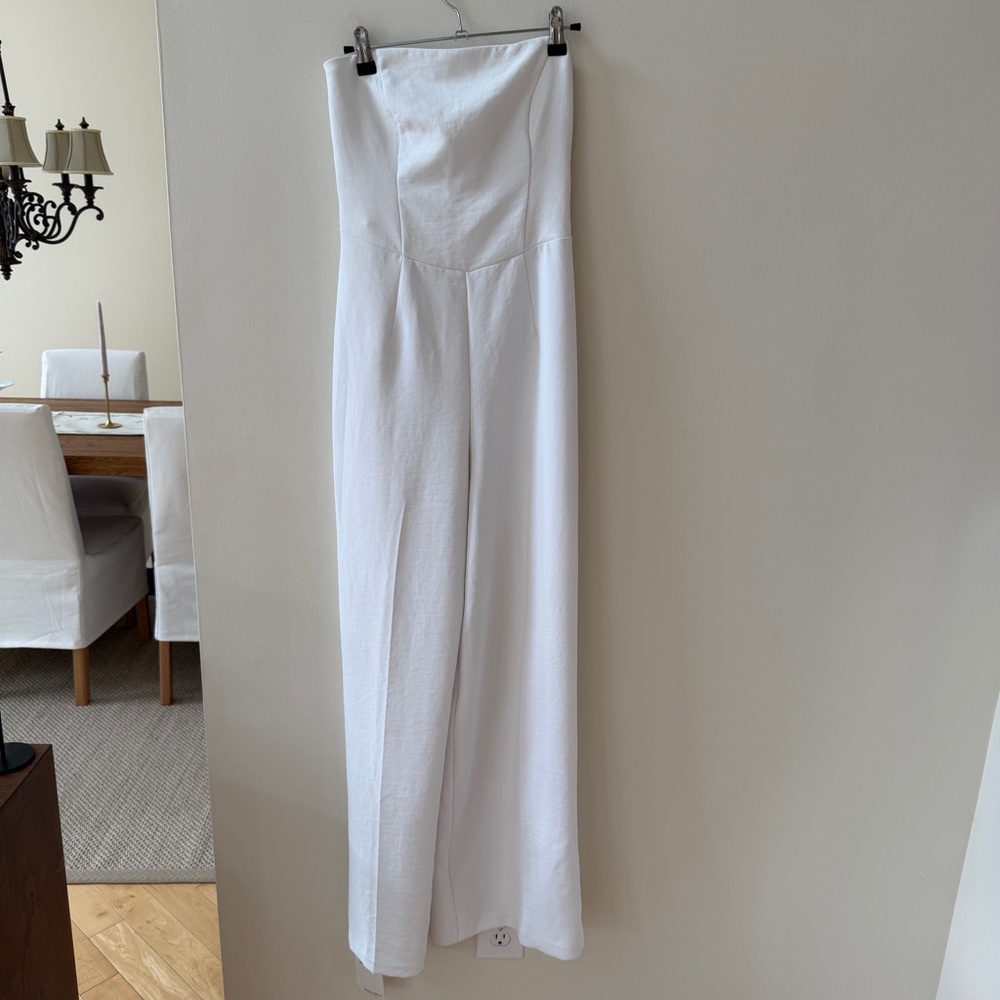 Abercrombie & Fitch Strapless Premium Crepe Wide Leg Jumpsuit White Small NWT - Picture 4 of 16